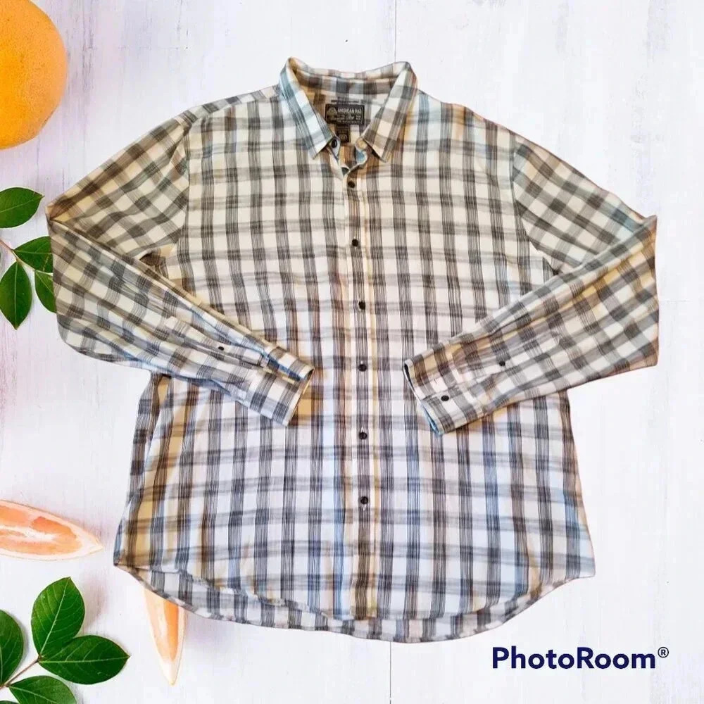 American Rag Check Shirt + XXXL+ Blue/ Grey + White